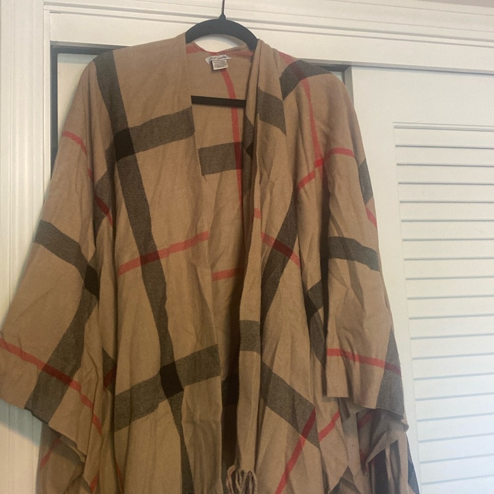 Just Jamie camel colored poncho with fringe